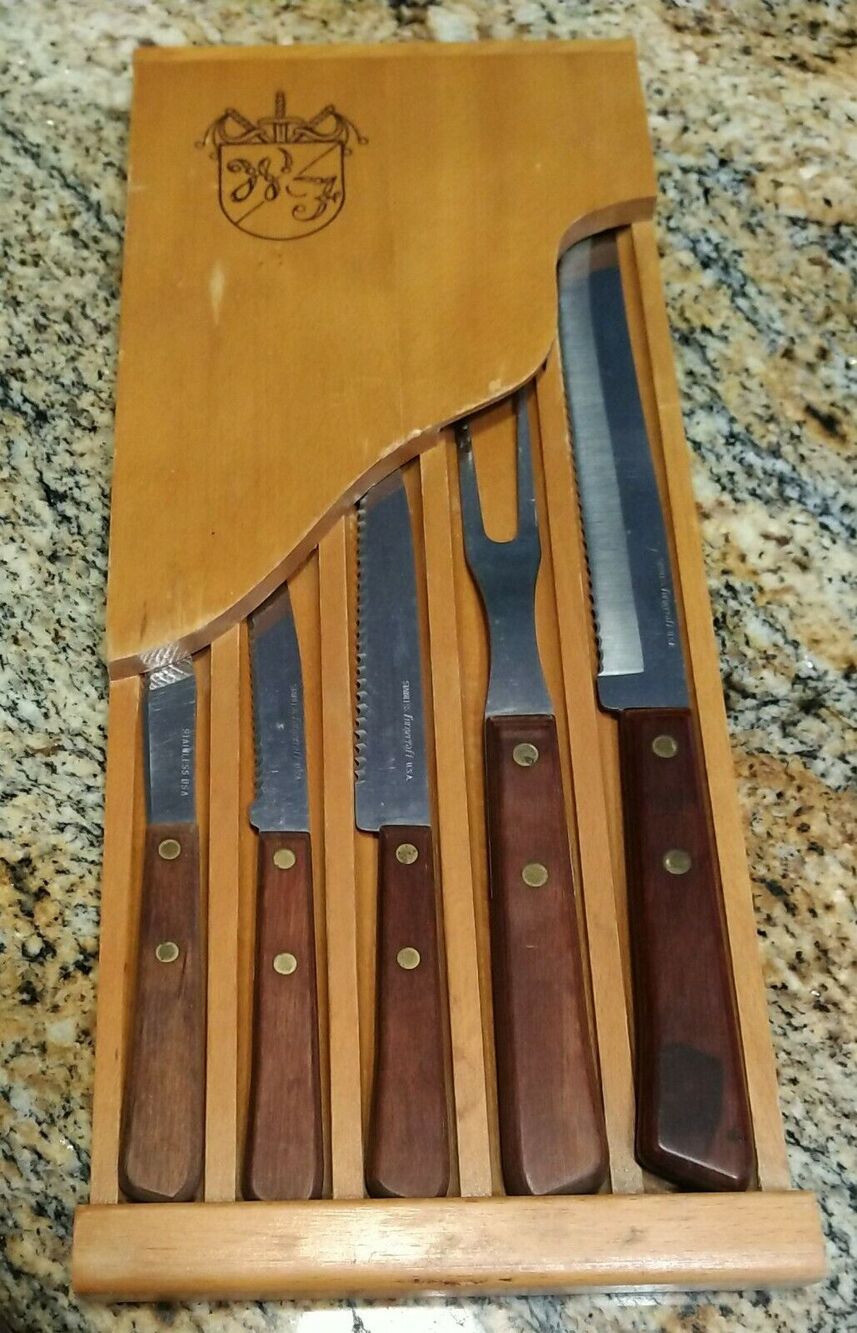 Forgecraft Olde Forge Wooden Knife set Made in the USA Set Of 5 Knives